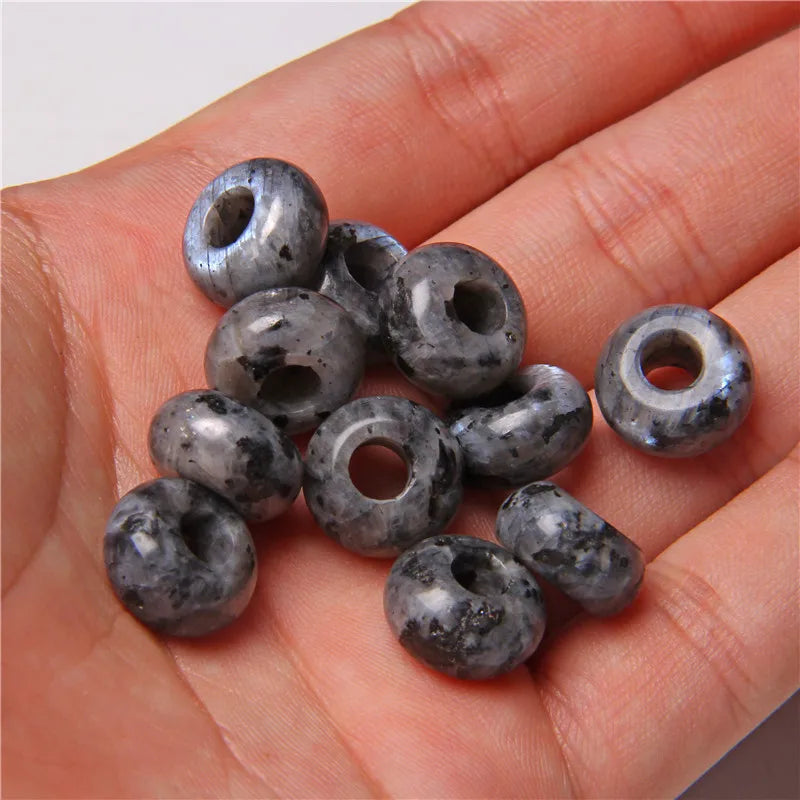5Pcs Stone Charms Pendant Spacer Round Big Hole Beads For Jewelry Making Fit Necklace Bracelet DIY Findings 14MM Hole Size 5MM