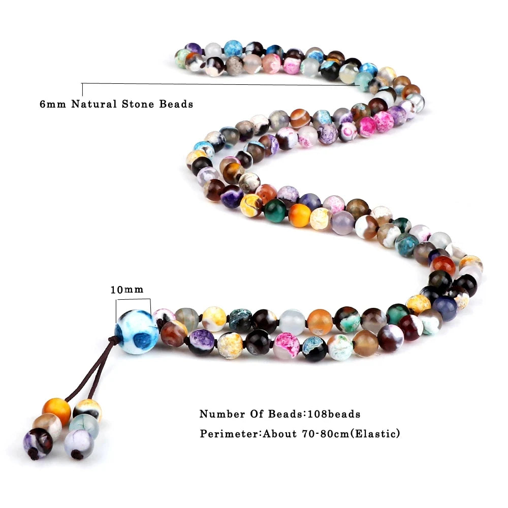 108 Natural Stone Fire Agate Black Onyx Beads Bracelet Necklace Men Multicolor Tiger Eye Necklace Women Malachite Prayer Jewelry