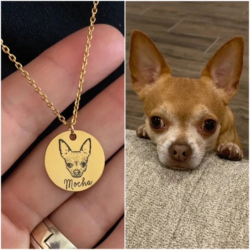 Personalized Pet Photo Disc Necklace For Women Tiny Cat dog Name Pendant Necklaces Custom Animal 316L Stainless Steel Jewelry - Madeinsea©