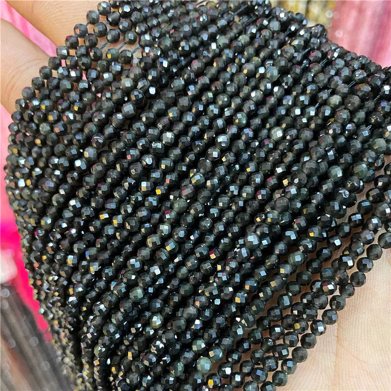 2 3mm Natural Labradorite Quartz Moonstone Crystal Stone Beads Round Faceted Loose Beads For Jewelry Making DIY Bracelet 15.5"