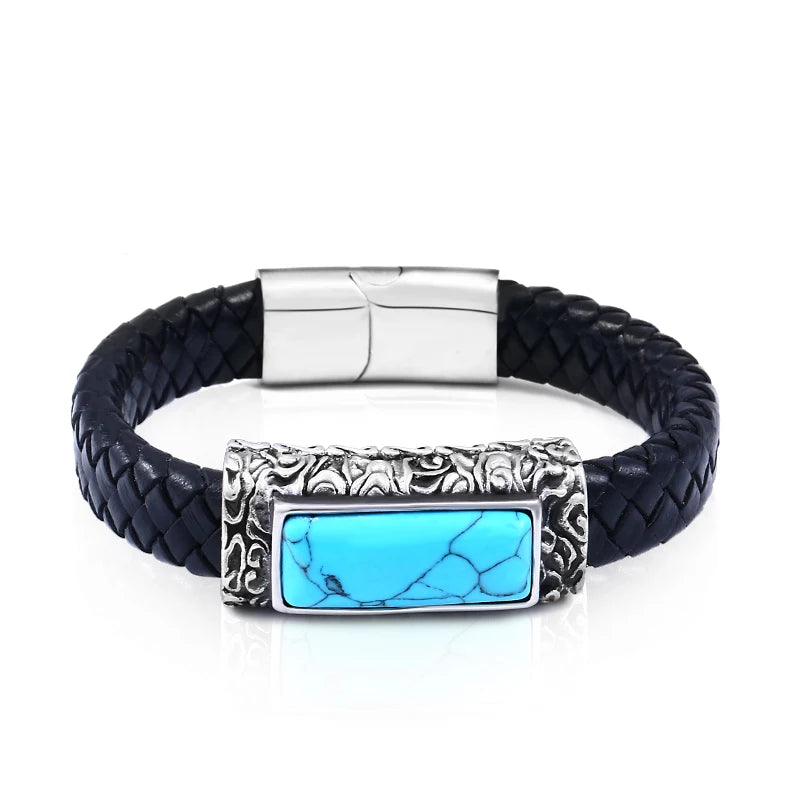 Beier 316L stainless steel Fashion colorful leather embedded stone bracelet men's popular high quality jewelry boy's gift