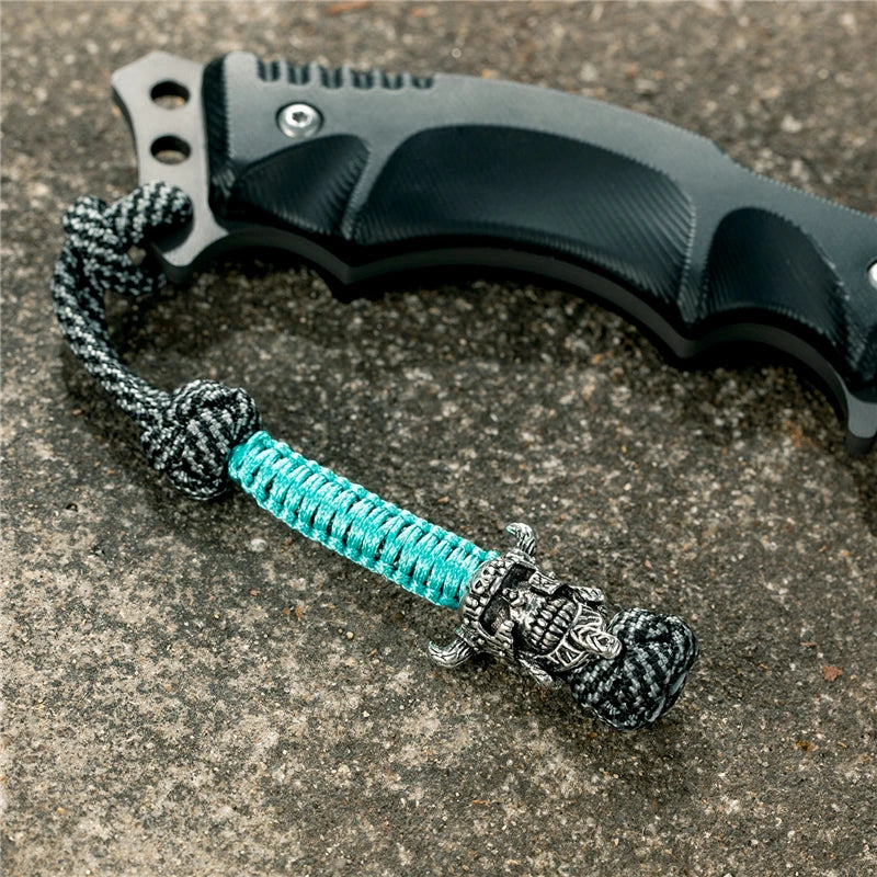 MKENDN Vikings Antique Warrior Helmet Keychains Bag Knife Rope Pendant Men Car Keyring Navy EDC Paracord Accessories Jewelry