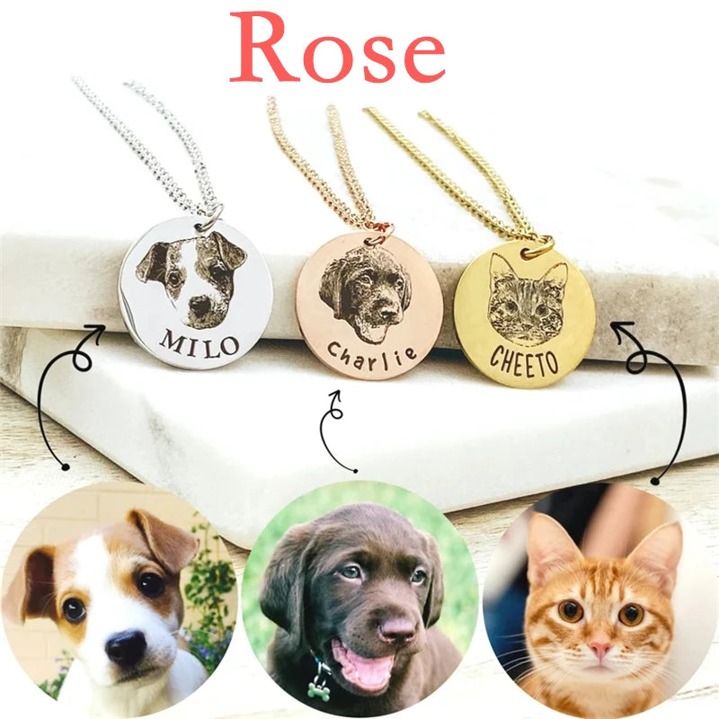 Personalized Pet Photo Disc Necklace For Women Tiny Cat dog Name Pendant Necklaces Custom Animal 316L Stainless Steel Jewelry - Madeinsea©