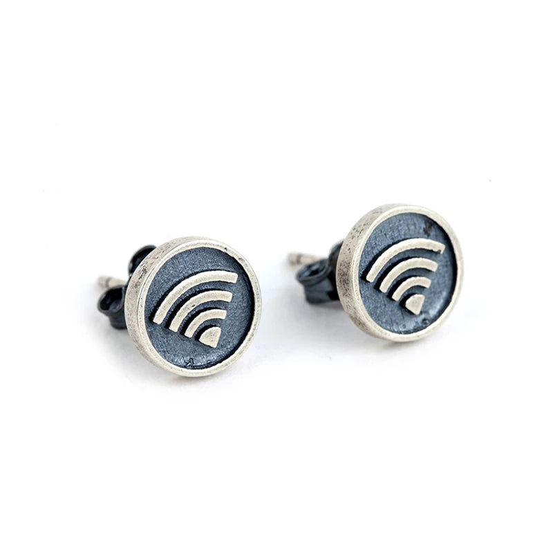 MKENDN 100% 925 Sterling Silver Creativity WiFi Icon Stud Earrings Fashion Trendy Hypoallergenic Personalized Ear Jewelry