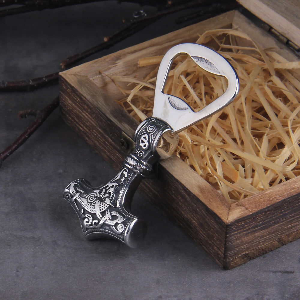 Nordic Viking Thor Hammer Bottle Opener with Wooden Box
