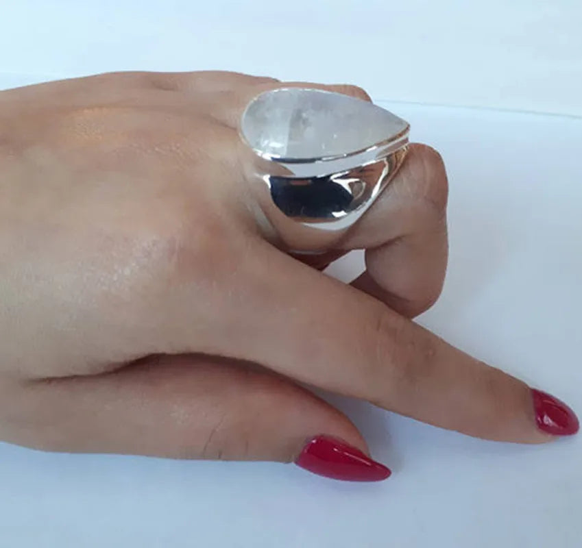 Buyee 925 Sterling Silber Süßer Großer Ring Leicht Poliert Großer Stein Ringfinger für Frau Mädchen Mode Edlen Schmuck Kreis