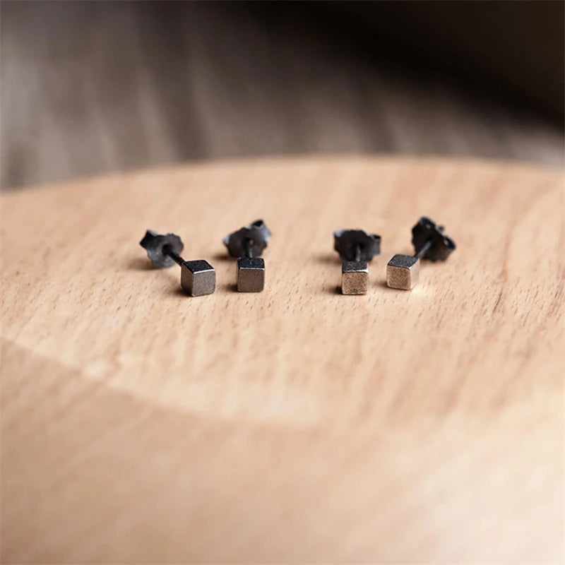 MKENDN 925 Sterling Silver Cute Cube Stud Earrings Men Women Personality Minimalist Prevent Allergy Ear Jewelry Neo-Gothic Style