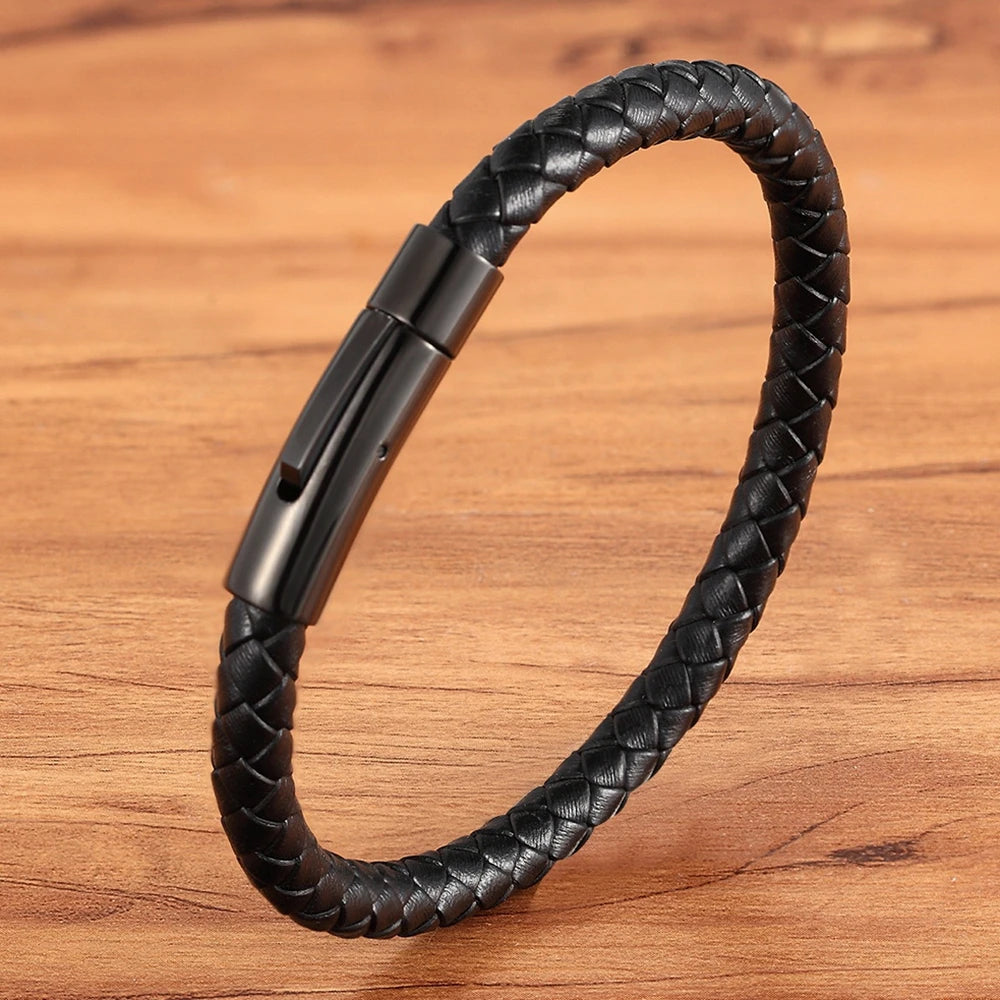 TYO New Top Stainless Steel Braided Bracelets For Women Men Genuine Leather Bangles Special Birthday Party Jewelry - Madeinsea©