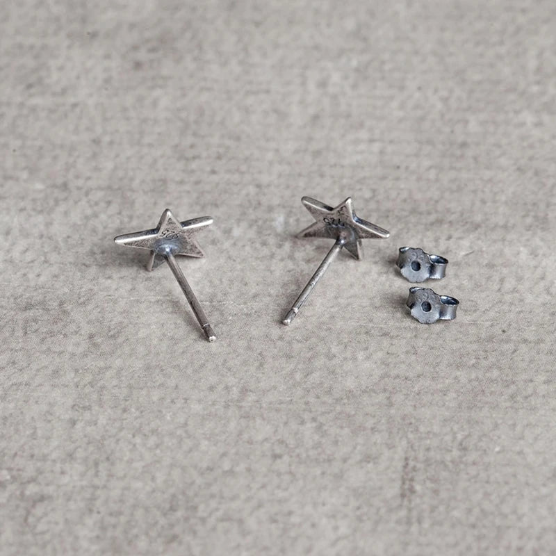 MKENDN 100% 925 Sterling Silver Creative Retro Star Stud Earring Men Women Trendy Street Punk Style Ear Pin Fine Jewelry