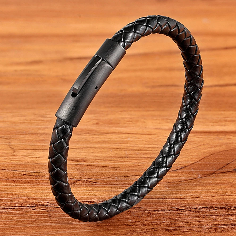 TYO Braided Rope Wrap Leather Bracelets For Men Bangles Fashion Male Women Charm Stainless Steel Clasp Jewelry DIY Customization