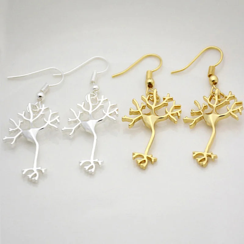 New Silver Color Boho Neuron Brain Nerve Cell Drop Earrings Brinco Aros Long Life Tree Earrings For Women Jewelry Girls Gifts