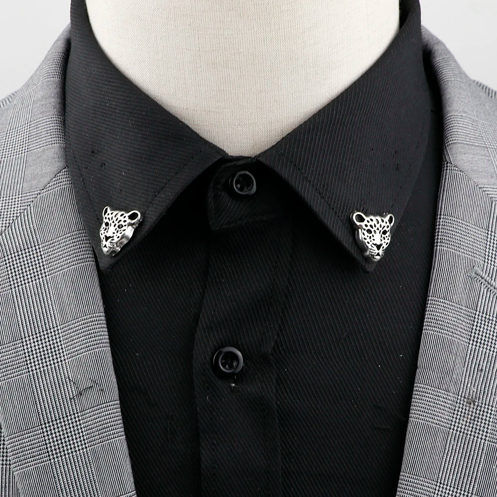 1 Pair Retro Lapel Pin Brooch Vintage Fashion Tree Leaf Collar Pin Hollowed Out Crown Shirts Suits Breastpin Jewelry Accessories