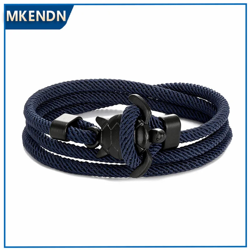MKENDN Hand Braided Sea Turtle Viking Bracelet Charms Darkblue Rope For Men Women Beach Wristband Adjustable Jewelry Homme