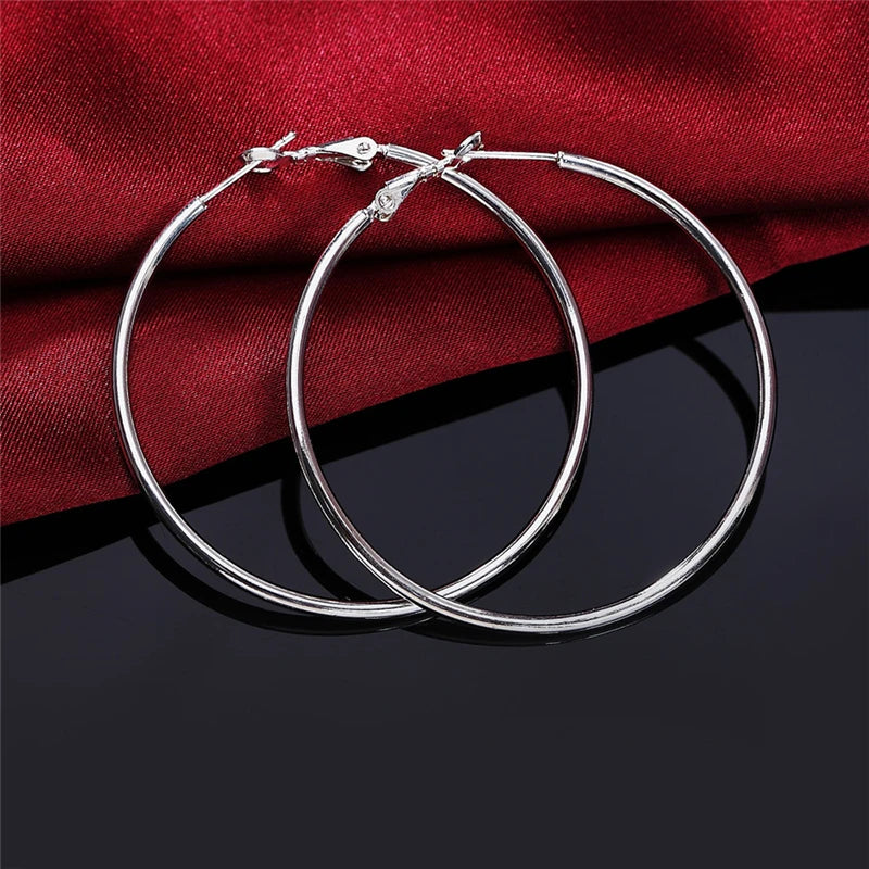 DOTEFFIL 925 Sterling Silver Smooth 50/60/70/80mm Round Circle Hoop Earrings For Women Fashion Charm Engagement Wedding Jewelry