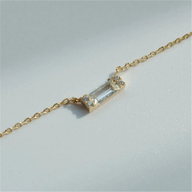 925 Sterling Silber Französisch Einfache Quadratische Kristall Anhänger Schlüsselbein Kette Halskette Frauen Klassische Beschichtung 14k Gold Schmuck Geschenk