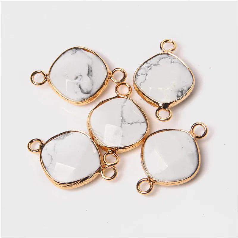 14MM Natural Stone Connector Pendant Agat Quartzs Rhombus Shape Faceted Charms  For Jewelry Making Necklace Bracelet Accessories