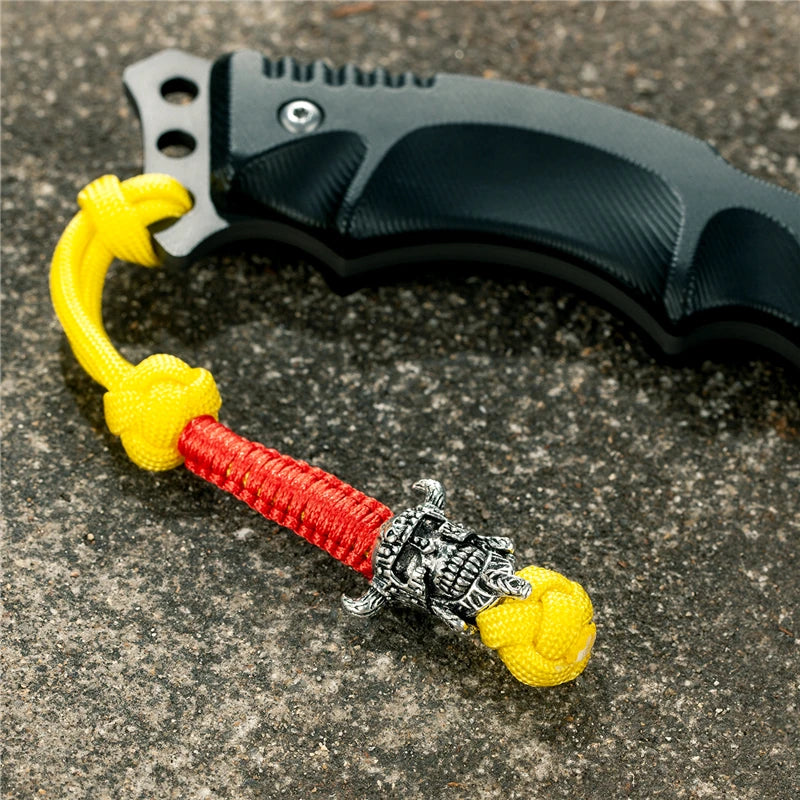 MKENDN Vikings Antique Warrior Helmet Keychains Bag Knife Rope Pendant Men Car Keyring Navy EDC Paracord Accessories Jewelry