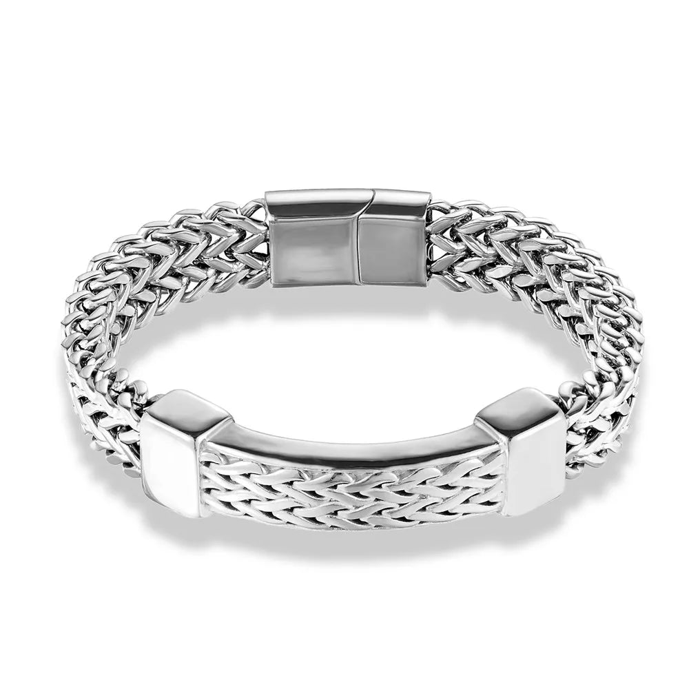MKENDN Stainless Steel 18k Plated Cross Infinity Charm Biker Chain Bracelet Men Mesh Chain Bangle Hip-Hop Jewelry Accessories