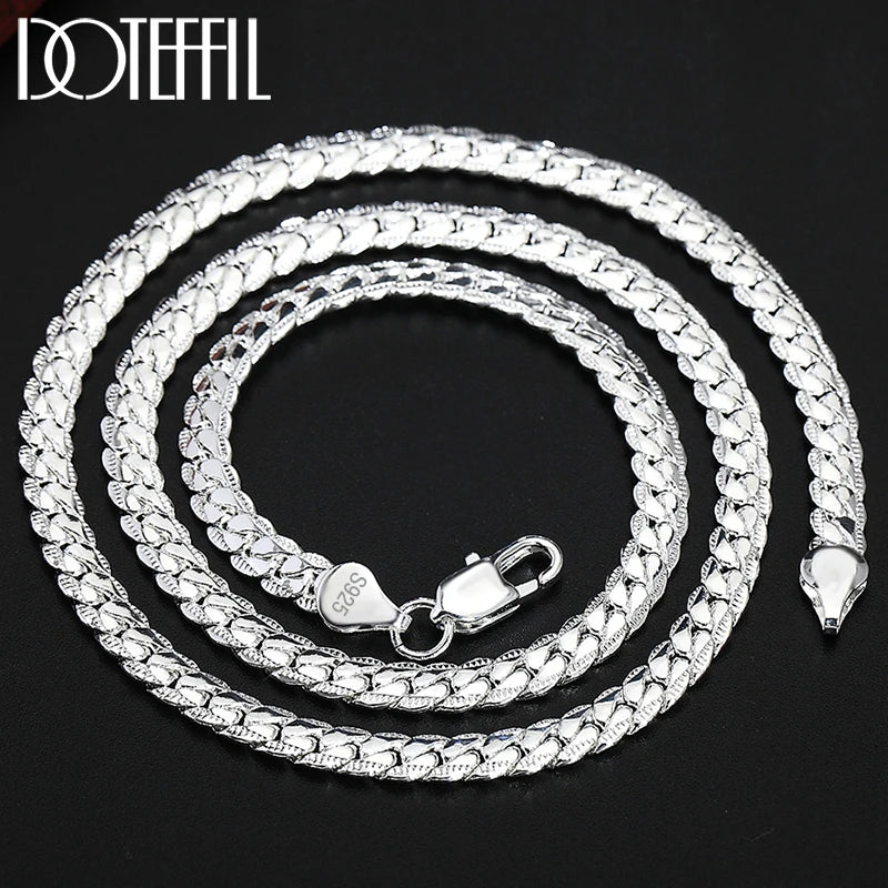 DOTEFFIL 925 Sterling Silver 8/16/18/20/22/24 Inch 6mm Side Chain Necklace Bracelet For Woman Men Fashion Charm Wedding Jewelry - Madeinsea©