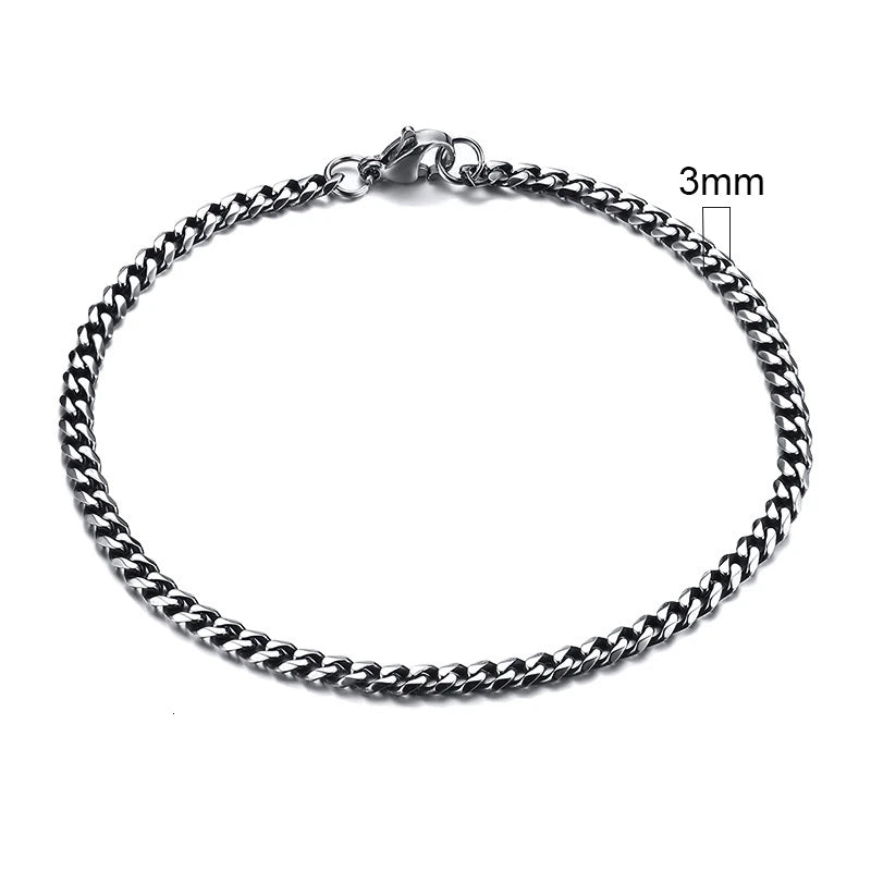 Vnox Basic 3/5/7/9/11mm Wide Curb Cuban Link Chain Bracelets for Men Women Jewelry Anti Allergy Stainless Steel Wristband Gifts