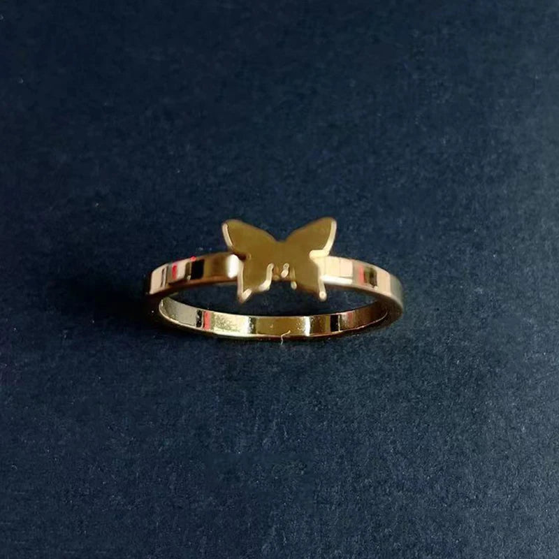 MKENDN Gold Plated Butterfly Couple Ring Women Men Flight Airplane Dinosaur Shark Ring Attendant Wedding Aviation Lover Gift