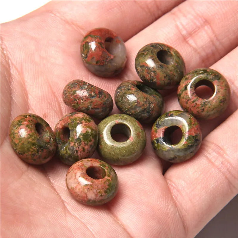 5Pcs Stone Charms Pendant Spacer Round Big Hole Beads For Jewelry Making Fit Necklace Bracelet DIY Findings 14MM Hole Size 5MM