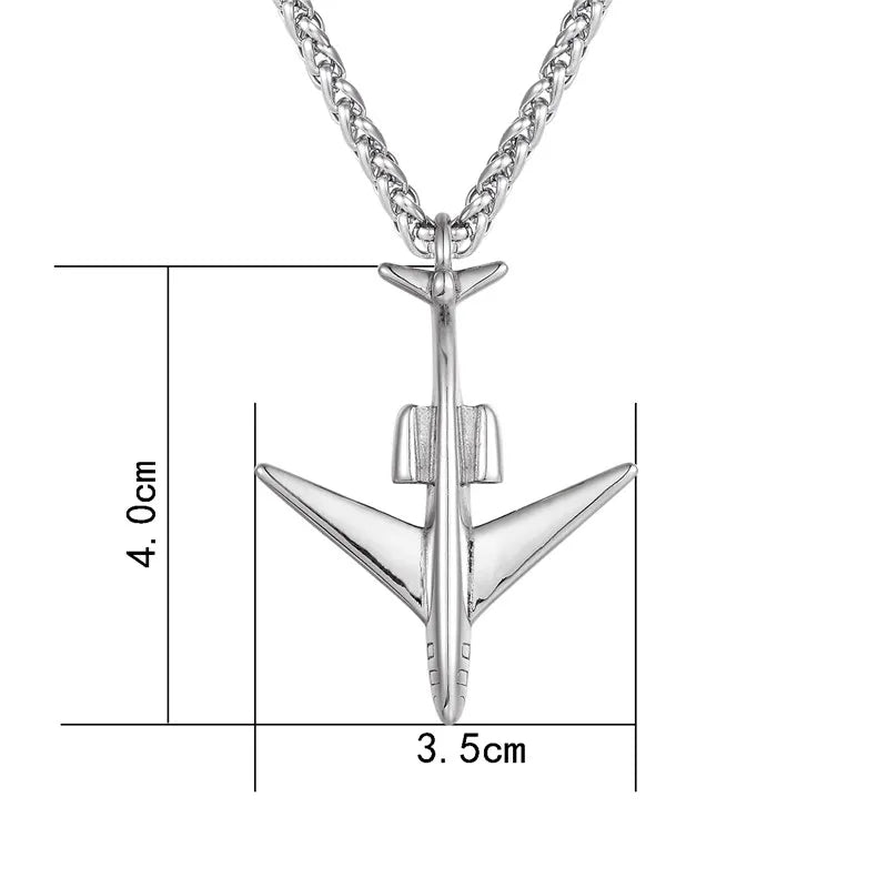 Wholesale 4 Styles Airplane Pendant Necklace For Men Silver Color Stainless Steel Box Link Chain Peace Aircraft Necklace Gifts