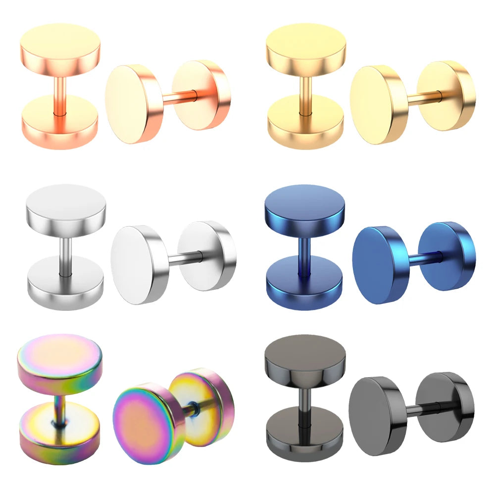 Stainless Steel Men Women Studs Earrings Ear Piericng Plugs Tunnels Faux Punk Barbell Body Jewelry Fake Piercing Oreja Gauges