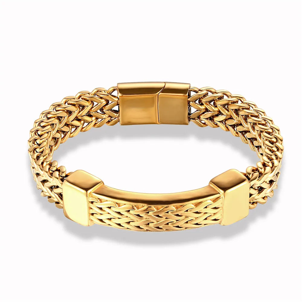 MKENDN Stainless Steel 18k Plated Cross Infinity Charm Biker Chain Bracelet Men Mesh Chain Bangle Hip-Hop Jewelry Accessories