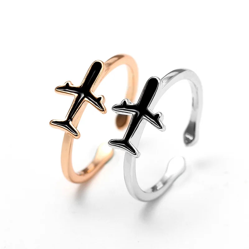 MKENDN High Quality Rose Gold Color Plane Aircraft airplane Adjustable For Women Open Finger Ring Party Unique Jewelry