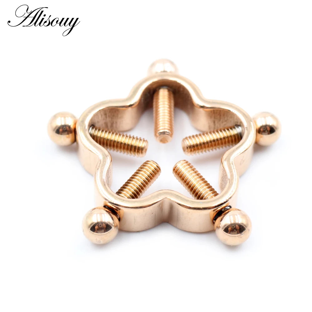 Alisouy 1pc Stainless Steel Sexy Flower Fake Non Piercing Nipple Ring Shield Body Jewelry Nipple Clamp Adult Game For Women Gift