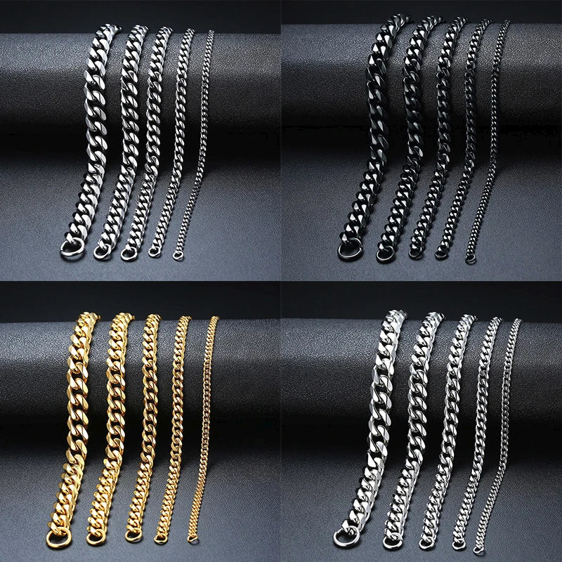 Vnox Basic 3/5/7/9/11mm Wide Curb Cuban Link Chain Bracelets for Men Women Jewelry Anti Allergy Stainless Steel Wristband Gifts
