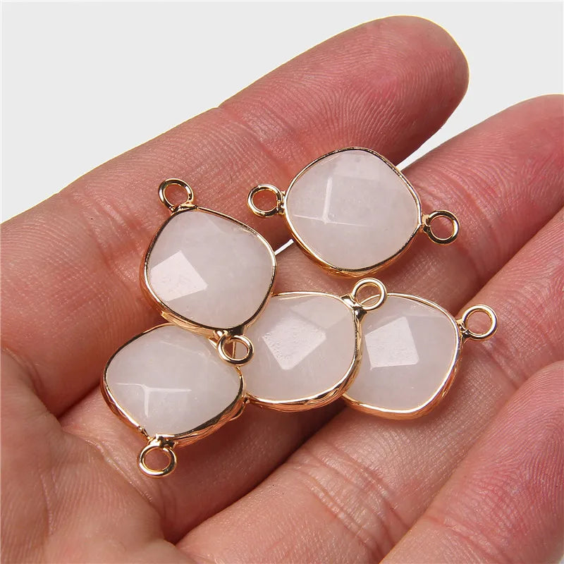 14MM Natural Stone Connector Pendant Agat Quartzs Rhombus Shape Faceted Charms  For Jewelry Making Necklace Bracelet Accessories
