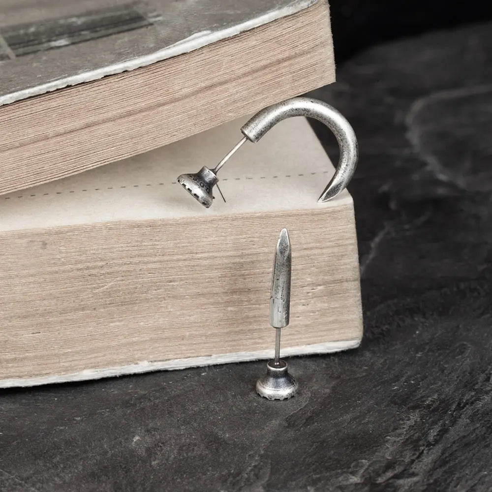 MKENDN 100% 925 Sterling Silver Creative Retro Oxidized Black Nail Stud Earring Trendy Street Punk Style Ear Pin For Men Women