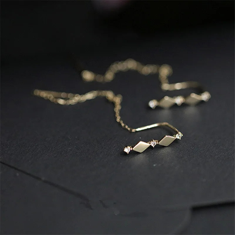 925 Sterling Silber 14 Karat Vergoldung Eingelegter Kristall Französische Diamant Quaste Ohr Linie Frauen Retro Klassische Party Schmuck Zubehör