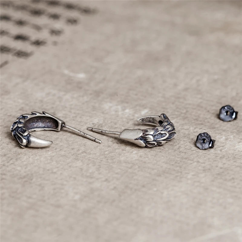 MKENDN 100% 925 Sterling Silver Eagle Claw Stud Earrings Personality Men Women Ear Jewelry Accessories Neo-Gothic Style