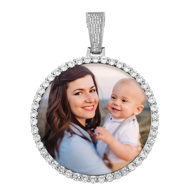 Médaillon souvenir rond unisexe avec photo personnalisée pour homme, bijou hip-hop