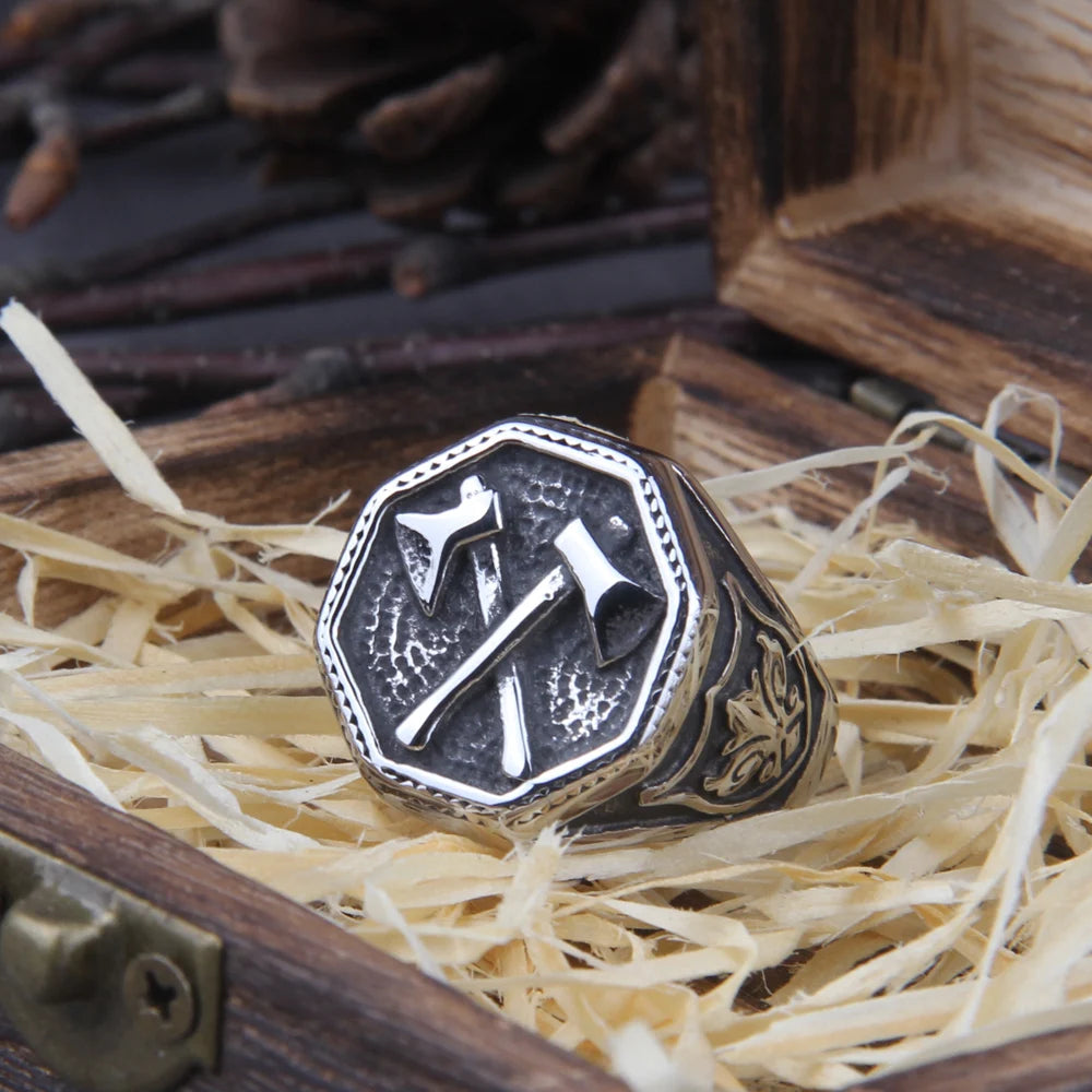 Wholesale Slavic Perun Axe Biker Ring Stainless Steel Jewelry Punk Classic Slavic Perun Motor Biker Ring For Men