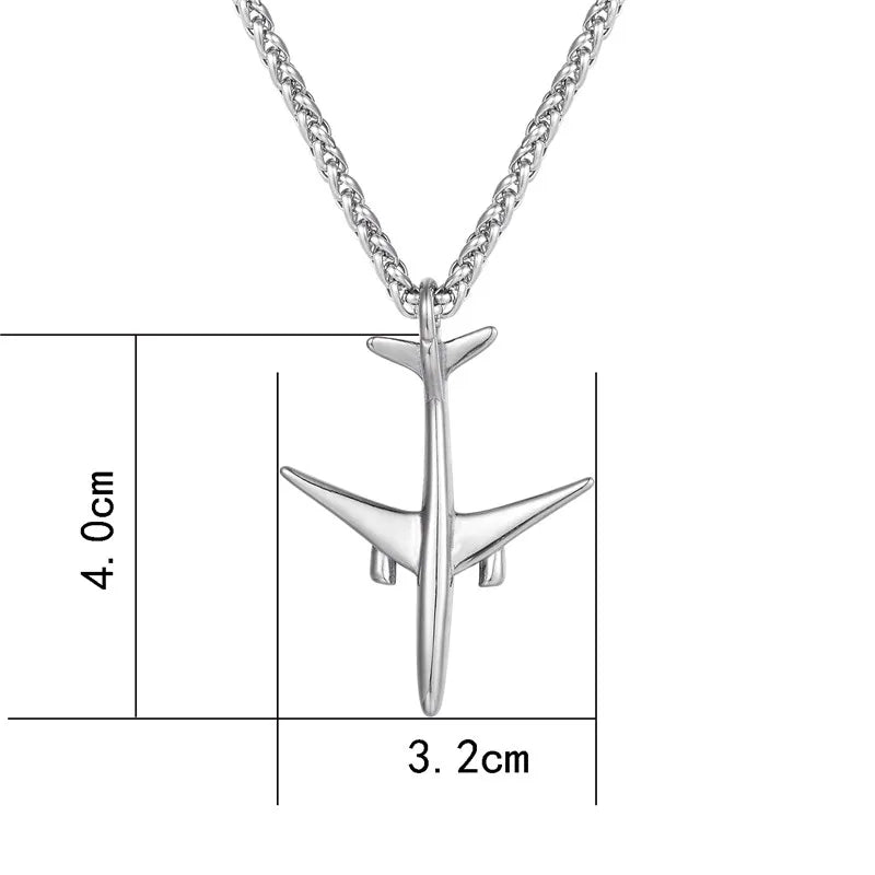 Wholesale 4 Styles Airplane Pendant Necklace For Men Silver Color Stainless Steel Box Link Chain Peace Aircraft Necklace Gifts