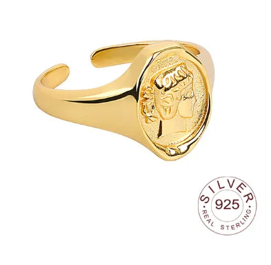 Bague en argent sterling 925, nouvelle bague simple en forme d'œil de fleur, couleur or, style rétro, effet vieilli, faite à la main, bijoux fins et tendance