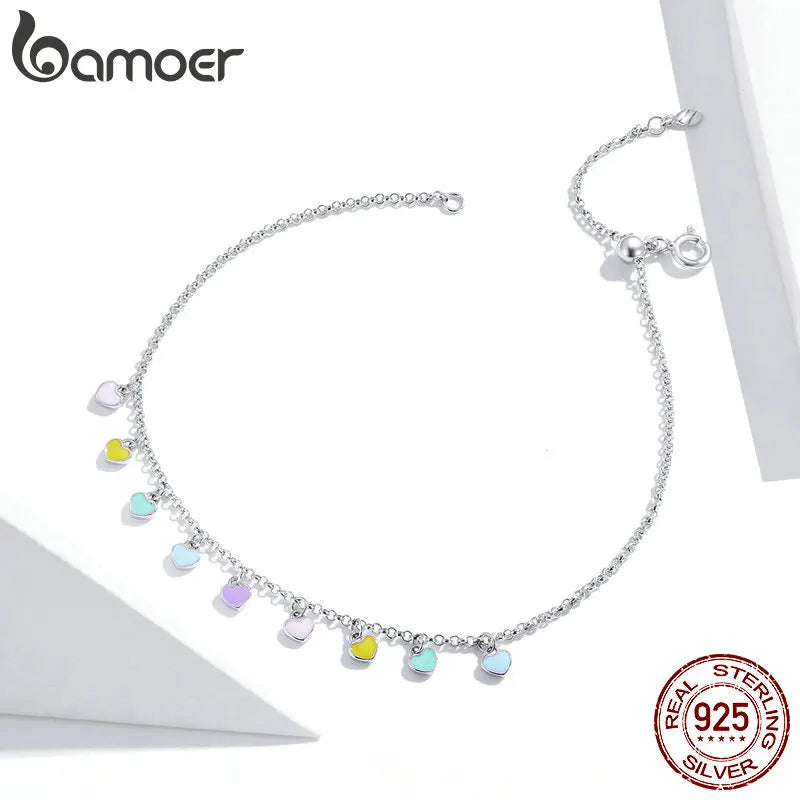 Bamoer 925 Sterling Silver Enamel Heart Pendant Chain Anklet pour Femmes Summer Foot Bracelet Pieds Bijoux 2020 Nouveau SCT020