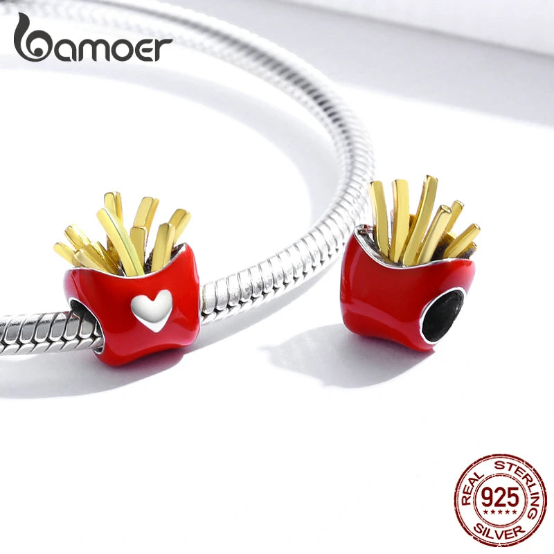 Bamoer Köstliche Pommes Metall Perlen Sterling Silber 925 Emaille Charme fit Original Silber Armband DIY Schmuck machen SCC1606