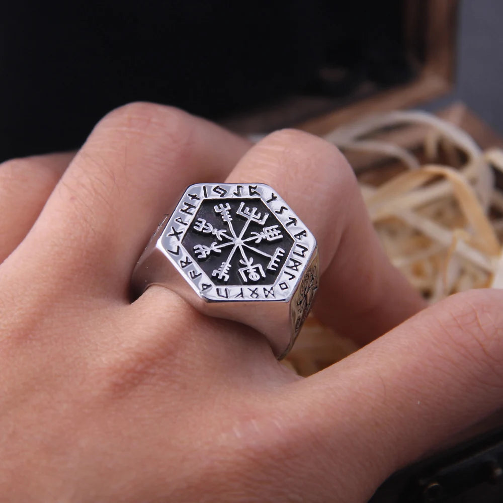 Stainless Steel Viking Compass Runic Ring - Madeinsea©