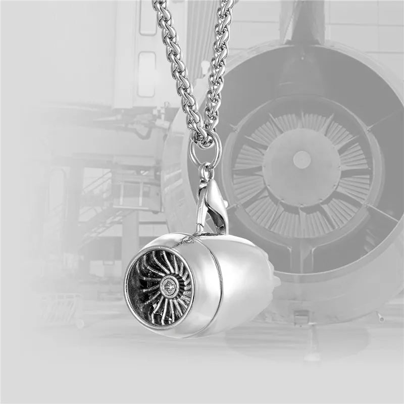MKENDN Men Aircraft Airplane Engine Shape Necklace Plane Pendant Necklace For Women Stainless Steel Male Jewelry Gift