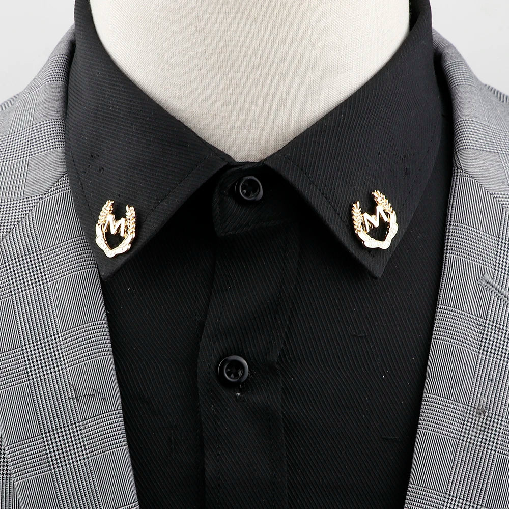 1 Pair Retro Lapel Pin Brooch Vintage Fashion Tree Leaf Collar Pin Hollowed Out Crown Shirts Suits Breastpin Jewelry Accessories