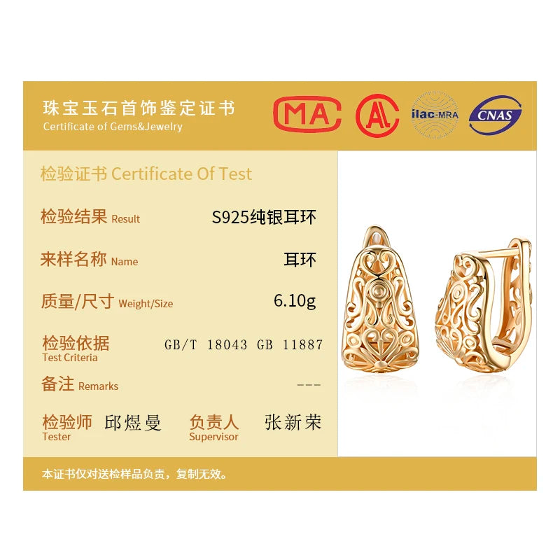 DOTEFFIL 925 Sterling Silver 18K Gold Hollow Pattern Earrings Fashion For Woman Wedding Engagement Party Gift Jewelry