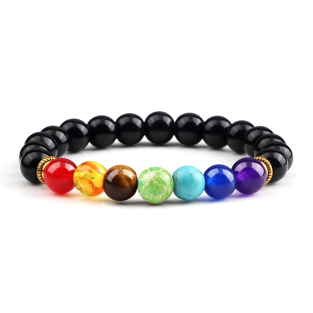 2Pcs Natural Stone 7 Chakra Healing Beaded Adjustable Braided Bracelets Men 8mm Lava Stretch Bracelet Women Reiki Buddha Jewelry