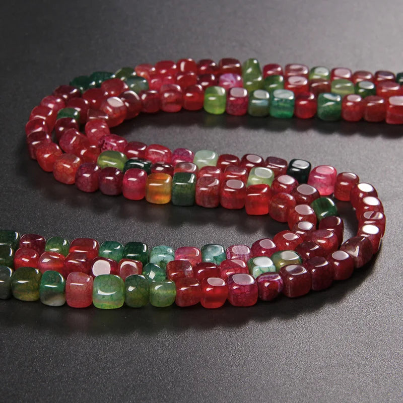 6-8mm Natural Polished Colorful Tourmaline Stone Beads Square Agat Loose Spacer Bead for Jewelry Making DIY Bracelet Accessories