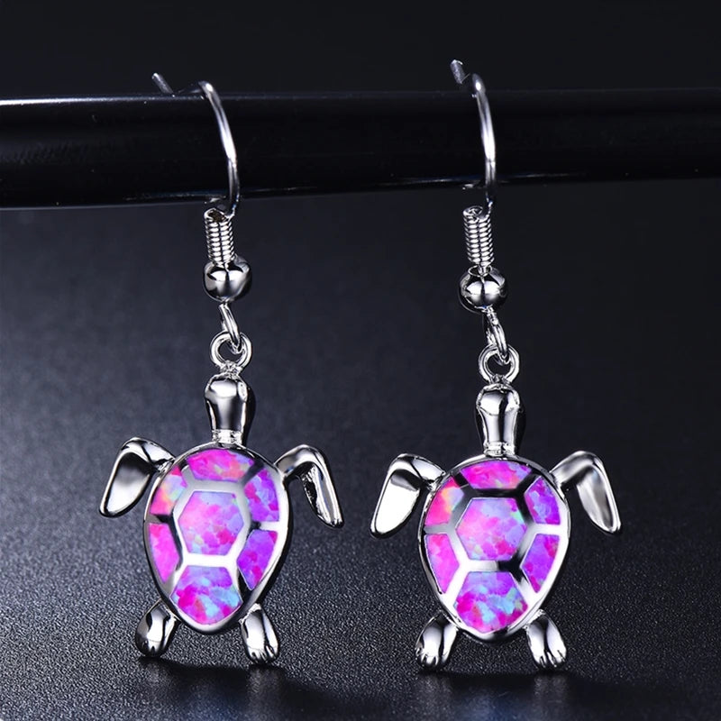 Boho Cute Sea Turtle Stud Earrings For Women Fashion Imitation Blue Fire Opal Earrings For Women Wedding Band Jewelry Gifts
