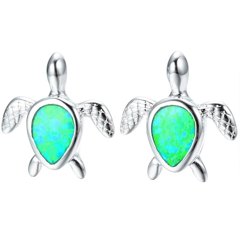 Cute Women Sea Turtle Long Drop Earrings Wedding Jewelry Accessories Fashion Blue Imitation Opal Pendant Earrings for Women
